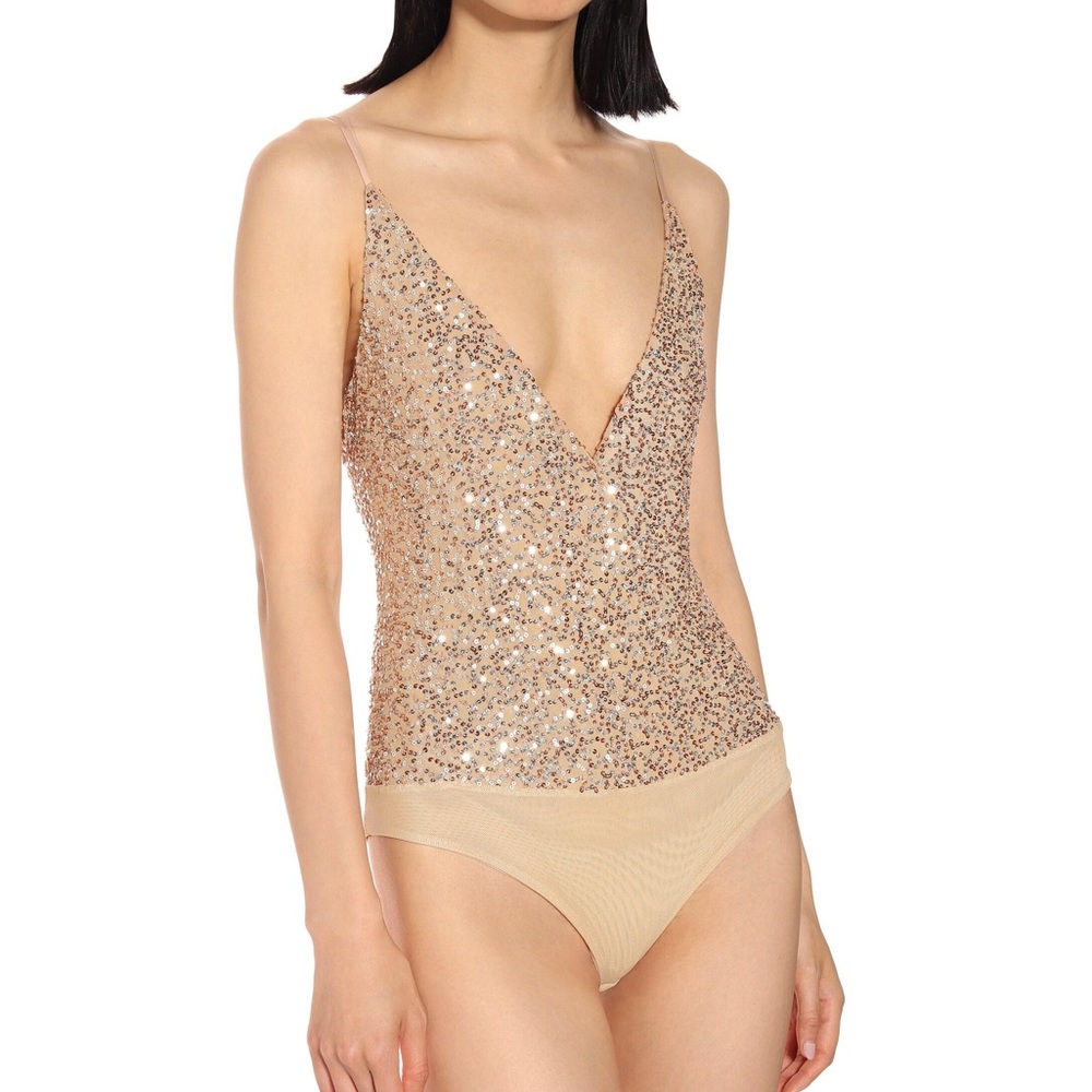 Gold sequined Jonathan Simkhai bodysuit